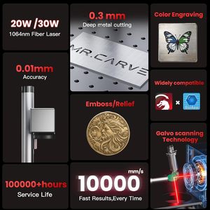 เครื่องเลเซอร์ไฟเบอร์ 30W เหมาะสำหรับโลหะ เครื่องประดับ พลาสติก เครื่องแกะสลักด้วยเลเซอร์ไฟเบอร์ ใช้งานร่วมกับ Lightburn ได้ - Product Image 5