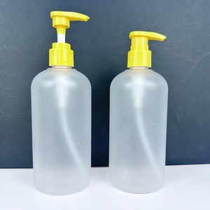Beauty Shower Gel <b>Bottle</b> Body Hand Lotion 400ml Transparent Matte PET Round Plastic <b>Bottle</b> with Yellow <b>Pump</b> Head Dispenser - Product Image 5