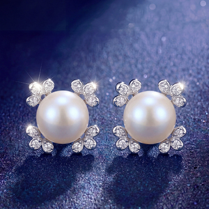 Boucles d'oreilles clous en cuivre style coréen avec perles d'eau douce, plaqué argent, motif pétale, zircon, bijoux pour femme, usage quotidien, cadeau - Product Image 5