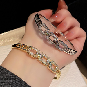 Fashion Cuff <b>Bracelet</b> Gold Silver Rhinestone Hollow Open Design For Women Anniversary Jewelry 20g <b>Copper</b> Plated - Product Image 1