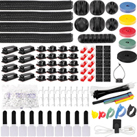 604 pièces Kit de gestion des câbles 4 manchons d'organisation de cordon 7 supports de câble 38 clips de cordon adhésifs, 40 pièces + 5 sangles d'organisateur de câble de rouleau