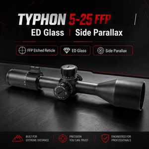 กล้องเล็งยุทธวิธีระยะไกล TYPHON 5-25x56 FFP สำหรับการล่าสัตว์ที่มีความแม่นยำสูง พร้อมเส้นเล็งเรืองแสง กันน้ำ กันกระแทก และปรับแต่งได้ - Product Image 2