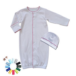 Monogram Bbaby <strong>Dressing</strong> <strong>Gown</strong> Infant Baby Coming Home Outfit Baby Sleeping Bag Hidden Button Picot Trim Baby Sleep Sack - Product Image 3