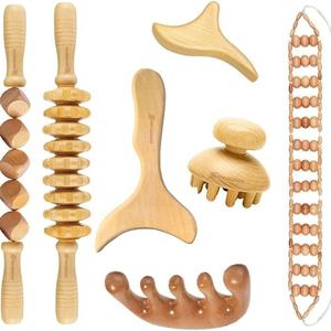 Tasse de massage de thérapie du bois suédois ensemble de masseur de <span class=keywords><strong>t</strong></span>ête de champignon rouleau en bois bâton d'étirement Gua Sha Board pour sac de visage corporel - Product Image 2