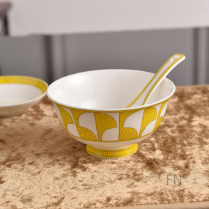 Yellow Bone China Dinnerware 32 pcs <b>Set</b> Ceramic Plate Bowl <b>Cup</b> <b>Set</b> Gold Inlay Round Tableware for Home Gift - Product Image 2