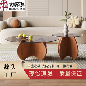 Tempered Glass Coffee Table <b>Set</b> Black Round Modern Minimalist Design For Living Room - Product Image 5