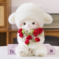 Boneka Domba Plush 25cm Super Lembut Bordir Laminasi Mengkilap Kreatif Buket Isi Kapas PP Pereda Stres Dekorasi Pesta