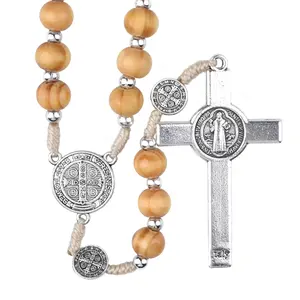 Saint Benedict Religiöser Rosenkranz 7x8mm Holz perlen Kreuz Halskette Katholische Rosenkränze