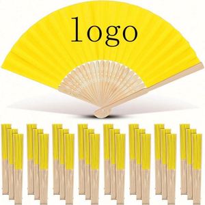 Precio de fábrica: Abanico de mano de tela de bambú de 21 cm (8 pulgadas) con estampado de seda blanca para novias, bodas, fiestas, regalo de empresa DIY barato, decoración. - Product Image 4