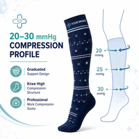 Chaussettes de compression pour infirmières 20-30 mmHg, hauteur genou, motif personnalisé, compression graduée, OEM, marque privée