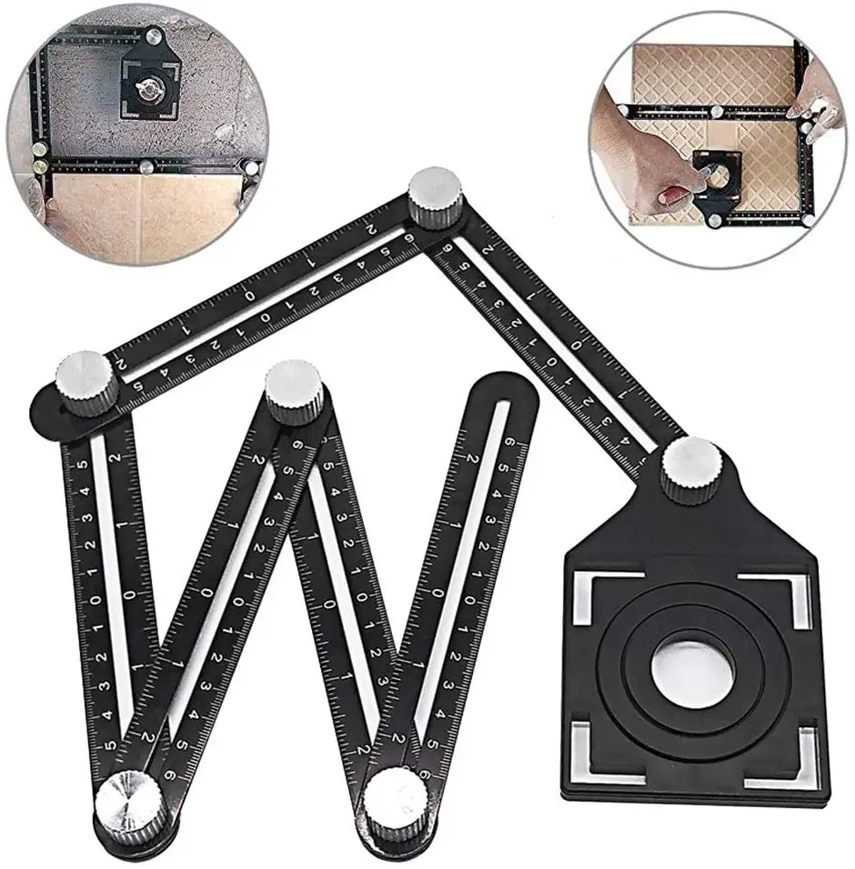 Hole Locator Angle Finder 6 Fold Puncher Tools Multi Angle Measuring Ruler for Floor Tile Laying Glass Woodworking