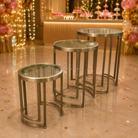 OKEY Nouvelle conception de table à cocktails en acier inoxydable, ensemble de 3 pièces, table de buffet mobile pour événements, fêtes, traiteur, extérieur
