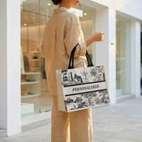 Sac fourre-tout en coton structuré personnalisé avec imprimé vintage et bouton-pression, idéal pour les événements d'entreprise (OEM/ODM)