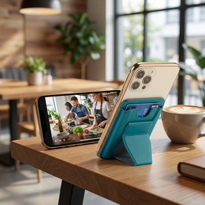 Portefeuille porte-cartes en cuir PU à double rangée avec support de téléphone magnétique multicolore - Product Image 2