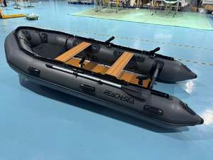 เรือยางพีวีซีสีเทาเข้มยี่ห้อ Reachsea พร้อมพื้นอลูมิเนียมและแผ่นรอง EVA ขนาด 380 ซม. สำหรับ 6 คน พร้อมหลังคาสำหรับตกปลา - Product Image 2