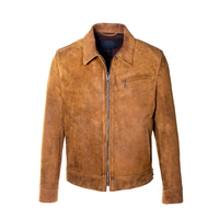 Veste en daim brut non doublée pour homme, fermeture éclair, poche poitrine, style vintage, vêtement d'extérieur décontracté