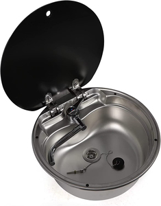 Évier compact rond pour camping-car, à couvercle rabattable, en acier inoxydable léger, anti-corrosion, résistant à la chaleur, à cuve unique - Product Image 2