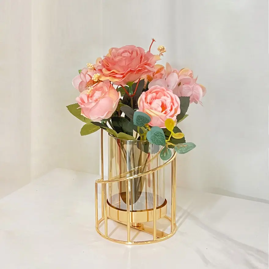 Customized Modern Minimalist Iron Art Glass Vase Creative Ornamental flower Vase Home Decor for Living Room&Desktop Decor