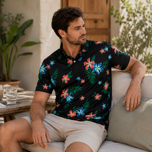 Polo de Golf Tropical Premium Personalizado para Hombre, Estampado Floral, Ropa de Alto Rendimiento para Clubes de Campo y Resorts, Marca Privada OEM - Product Image 2