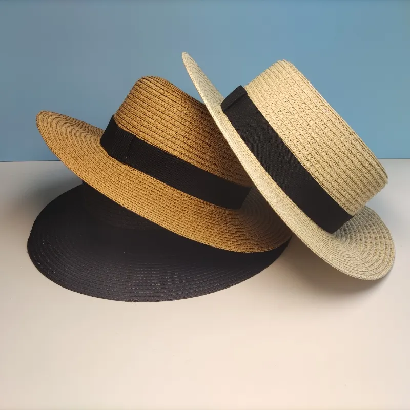 In magazzino con consegna rapida cappello a cilindro piatto In paglia naturale cappello a tesa piatta da 8CM cappelli a tesa piatta