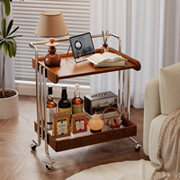 Table basse en bois de caoutchouc réglable style vintage avec structure en fer, petit chariot de rangement, meuble d'appoint de canapé, luxe léger