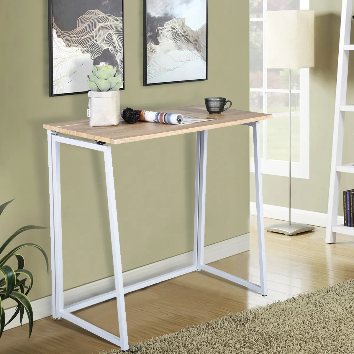 Modern Industrial Style Small Computer Desk Space Saving Folding Study Desk Table for Writing Small Spaces Home Office Use