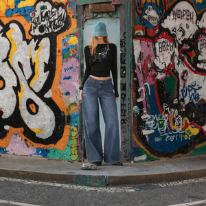 Jeans de mezclilla vintage azules de pierna ancha para mujer, de talle bajo, lavados, de ajuste holgado, de longitud completa, estilo urbano de verano - Product Image 3