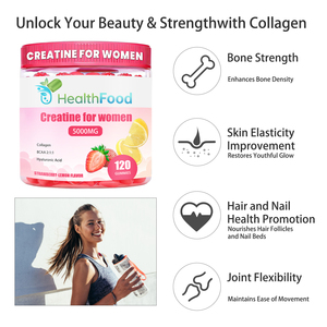 Créatine en gommes pour femmes, directement de l'usine, avec collagène, favorise la santé des cheveux et des ongles, calcium et complément alimentaire. - Product Image 5