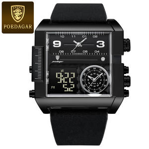 POEDAGAR Montre Homme Dorée Rectangle Étanche Lumineuse Jour Semaine Montre-Bracelet Homme Montres Multifonctions Homme Quartz Numérique Reloj - Product Image 5