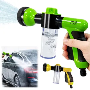 Hose Nozzle Foam Sprayer Pup Jet Dog Wash 8 in 1 Car Wash Brush Foam Cannon Gun with Soap Dispenser (Green)