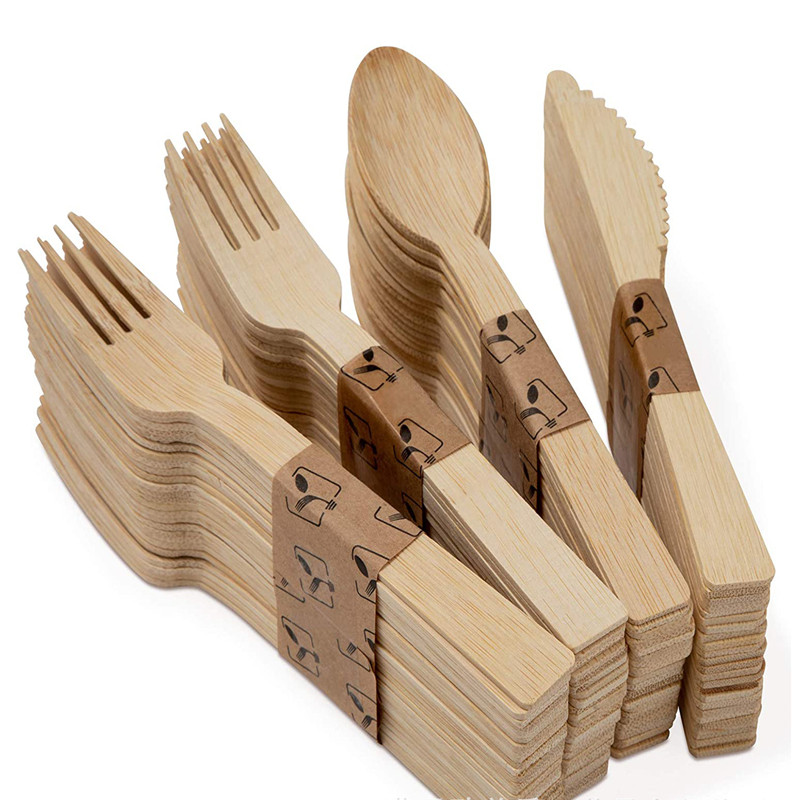 Einweg-Bambus-Picknick-Utensilien-Set Bambus-Besteckset 50 Gabeln 25 Löffel 25 Messer Camping-Party zubehör Holz utensilien