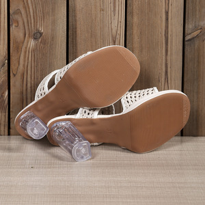 รองเท้าส้นสูงแบบสวมเปิดส้น รุ่นใหม่รับซัมเมอร์ ประดับคริสตัล ดีไซน์หรูหรา ไซส์ใหญ่พิเศษ ส้นหนาแบบสาน - Product Image 2