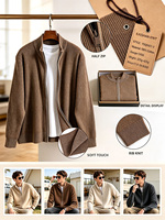 Maßgefertigte Herren-Strickwaren Anti-Pilling Anti-Falten Stehkragen Reißverschluss 100% Baumwolle Einfarbiges Muster Vintage Gerippte Strickjacke