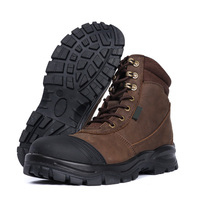 Chaussures de sécurité en cuir marron, bottes de travail à embout d'acier, résistantes à l'huile, semelle extérieure en caoutchouc PU antidérapante pour la construction