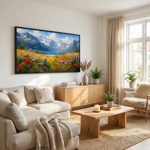 Pintura de Prado <span class=keywords><strong>en</strong></span> Flor Alpina, Lienzo Texturizado Hecho a Mano, Decoración para el Hogar, Hotel, Interior de <span class=keywords><strong>Casa</strong></span>, Gran Obra de Arte Decorativa - Product Image 3