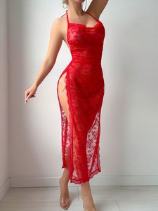 Conjunto de Lencería y Vestido de Noche de Encaje Erótico y Sexy para Mujer, Ropa Interior de Malla con Bordado 3D de Ganchillo, Transpirable - Product Image 6