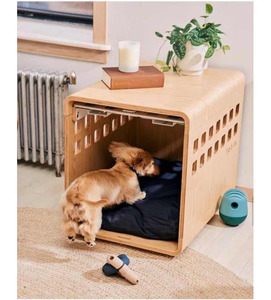 Caisse pour chien en bois de qualité supérieure Porte en acrylique Conception sans couture Grand flux d'air Naturel Den Doubles Table d'extrémité Extra Petits chiens Animal - Product Image 1