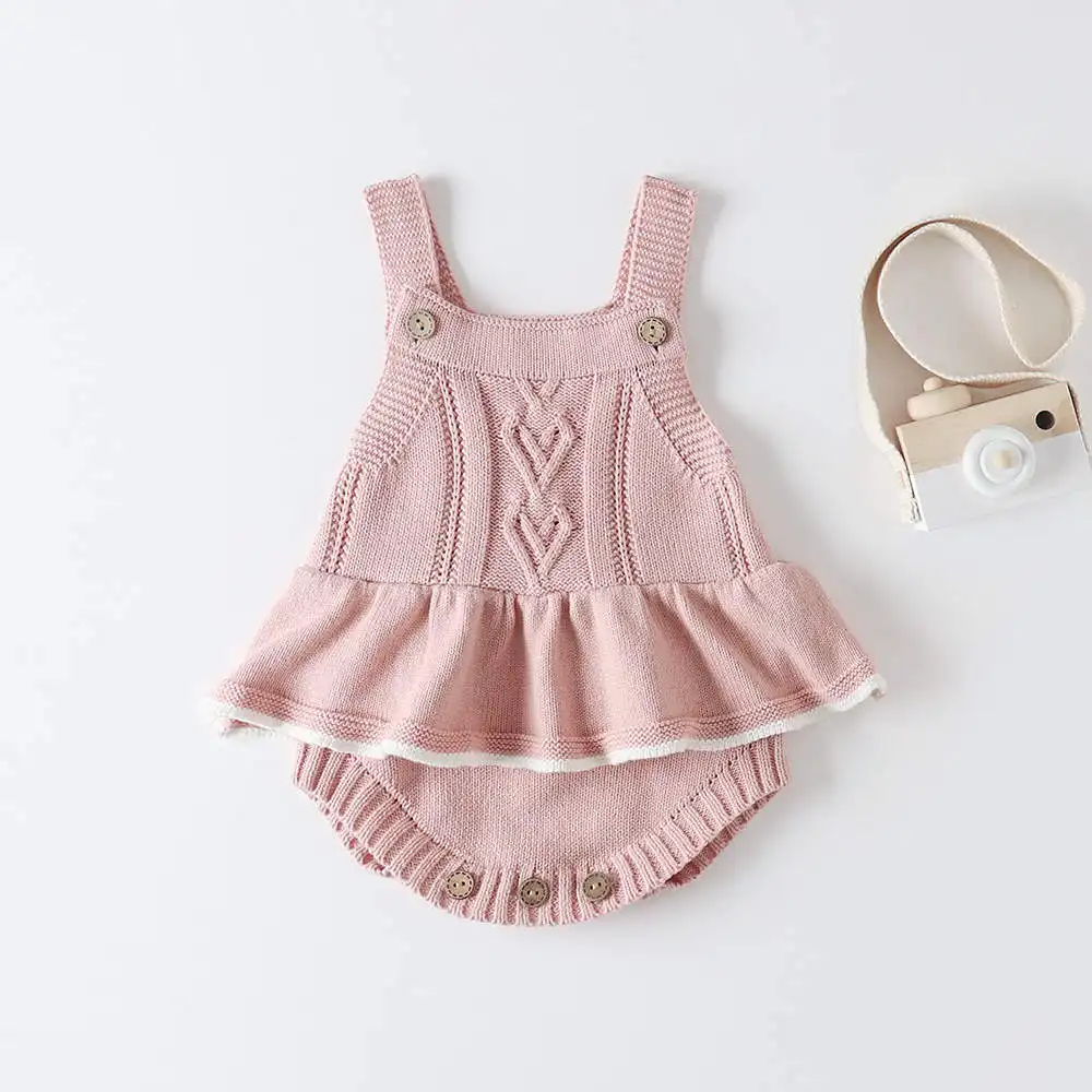 Q30201 Baby Gift set Spring woolen lotus leaf knitted jumpsuit newborn climbing suit knit baby rompers newborn girls clothes