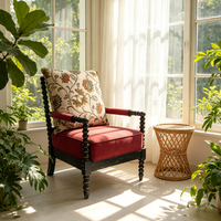 Fauteuil moderne en chêne massif avec cadre perlé, chaise de loisirs en tissu pour la maison, le bureau, le salon, l'hôtel, le B&B