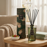 Coffrets diffuseurs de parfum Aikun personnalisés avec logo, en verre cylindrique vert foncé gaufré, 500 ml, IP16, sans BPA, pour les fournisseurs d'hôtels et de salons.