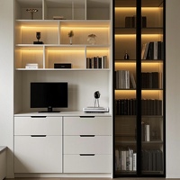Bibliothèque/étagère contemporaine éclairée par LED porte laquée de conception moderne pour bureau à domicile salon panneau en bois durable