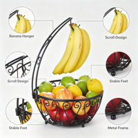 Panier de rangement multifonctionnel pour légumes et fruits avec support à bananes pour cuisine et garde-manger