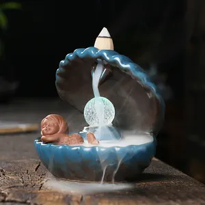 brülör çay ışık Suppliers-Orijinal seramik el sanatları ev dekorasyonu kabuk Mermaid LED ışık duman geri akış aromaterapi fırın tütsü brülör