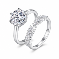 Ensemble de bagues en moissanite argentées, serties de six griffes, avec accent marquise, pour mariage et fiançailles, pour femme