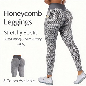 Leggings de <span class=keywords><strong>Yoga</strong></span> para Mujer, Cintura Alta, Efecto Levanta Glúteos, Nailon y Spandex, Secado Rápido, Resistentes a las Sentadillas, Diseño Panal de Abeja, con Bolsillos, para Gimnasio, <span class=keywords><strong>Yoga</strong></span> y Running - Product Image 1