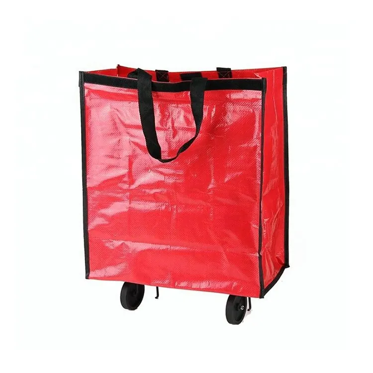 Custom trolley shopping bag folding shopping bag with wheels