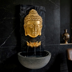 नई शैली इलेक्ट्रिक पोर्टेबल आयत शीसे रेसिन बुद्धा वाटरफॉल दीवार लटका इनडोर फाउंटेन - Product Image 5