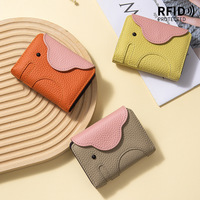 Dompet Koin Portabel Organizer ID Multifungsi Kulit Sapi Asli Lapisan Pertama Gaya Korea Lucu dengan Banyak Slot Kartu