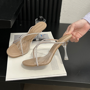 Sandalias de Tacón Transparentes de PVC con Pedrería, Diseño de Moda 2024, Nuevas Sandalias de Diseñador para Mujer, Pantuflas para Dama - Product Image 5
