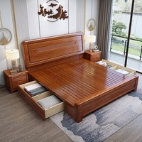 Revêtement moderne en cuir de lit en bois king size pour le rangement des meubles de chambre